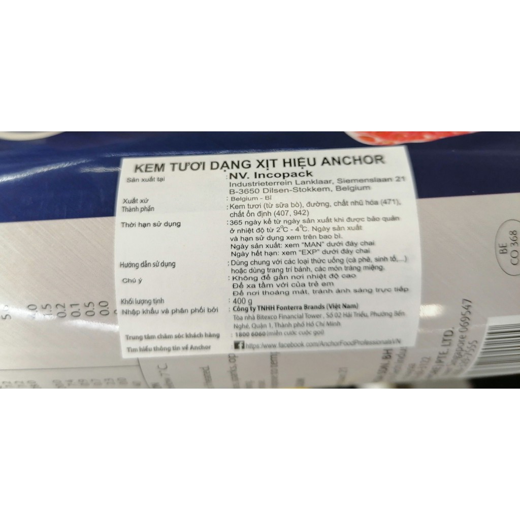 [400g] Kem tươi xịt [New Zealand] ANCHOR Whipped cream (halal) (nw5)