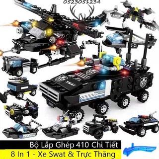 [410 CT-Hộp Carton] BỘ ĐỒ CHƠI XẾP HÌNH LẮP RÁP  XẺ CẢNH SÁT, OTO, ROBOT, TRỰC THĂNG,XE SWAT