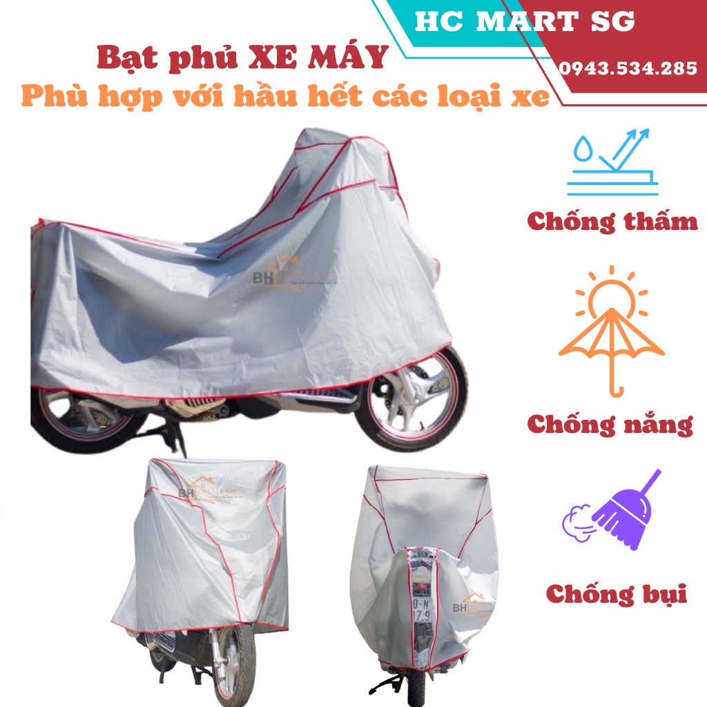 Bạt phủ xe, Bạt trùm xe máy tráng nhôm chống mưa nắng (Trùm được tất cả các loại xe từ SH 150i trở xuống) - An Toàn