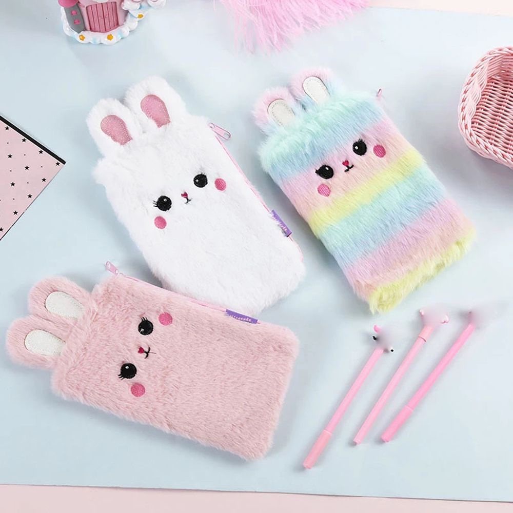 Túi Đựng Bút Hình Thỏ Nhồi Bông Dễ Thương Nhiều Màu Sắc