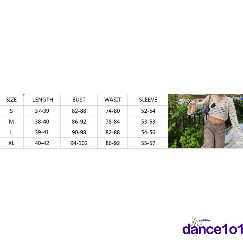 dance1o1-90S Vintage Women´s Hollow Out  Long Sleeve Knitted Tops