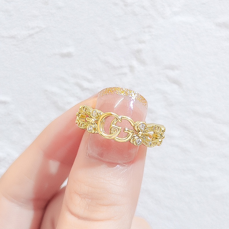 [Jiudolan] Nhẫn Hở Mạ Vàng Đính Kim Cương Tinh Tế Đơn Giản Có Thể Điều Chỉnh