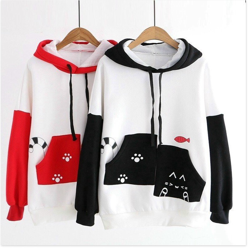 ÁO KHOÁC HOODIE IN HÌNH DẤU CHÂN MÈO SIÊU ĐÁNG YÊU