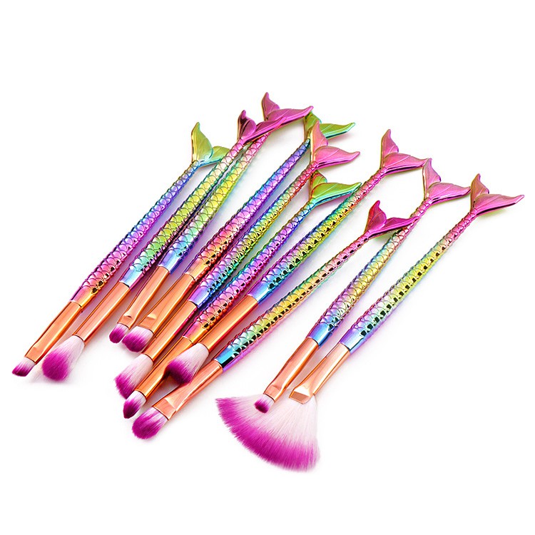 10 mermaid makeup brushes Diamond gradient colorful 3 eye set Beauty tools