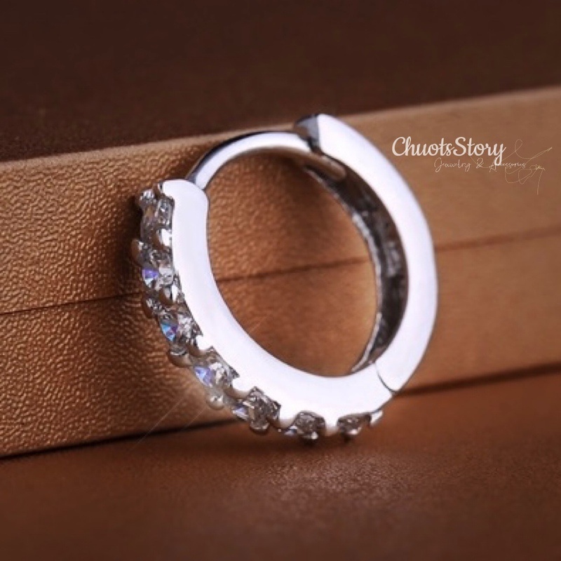 Khuyên tai nam nữ unisex trơn đính đá 1 mặt, bông tai titan không gỉ thời trang - KTU0023 - ChuotsStory