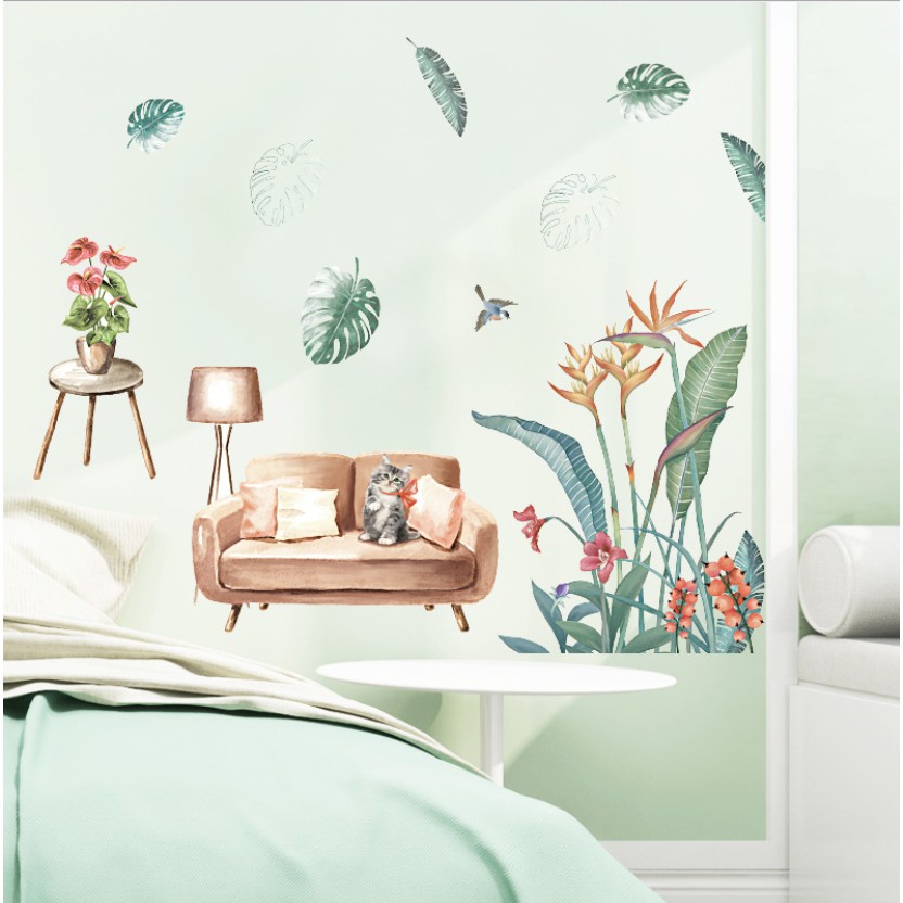 Decal trang trí tường - Lá cỏ ghế Sofa cổ điển