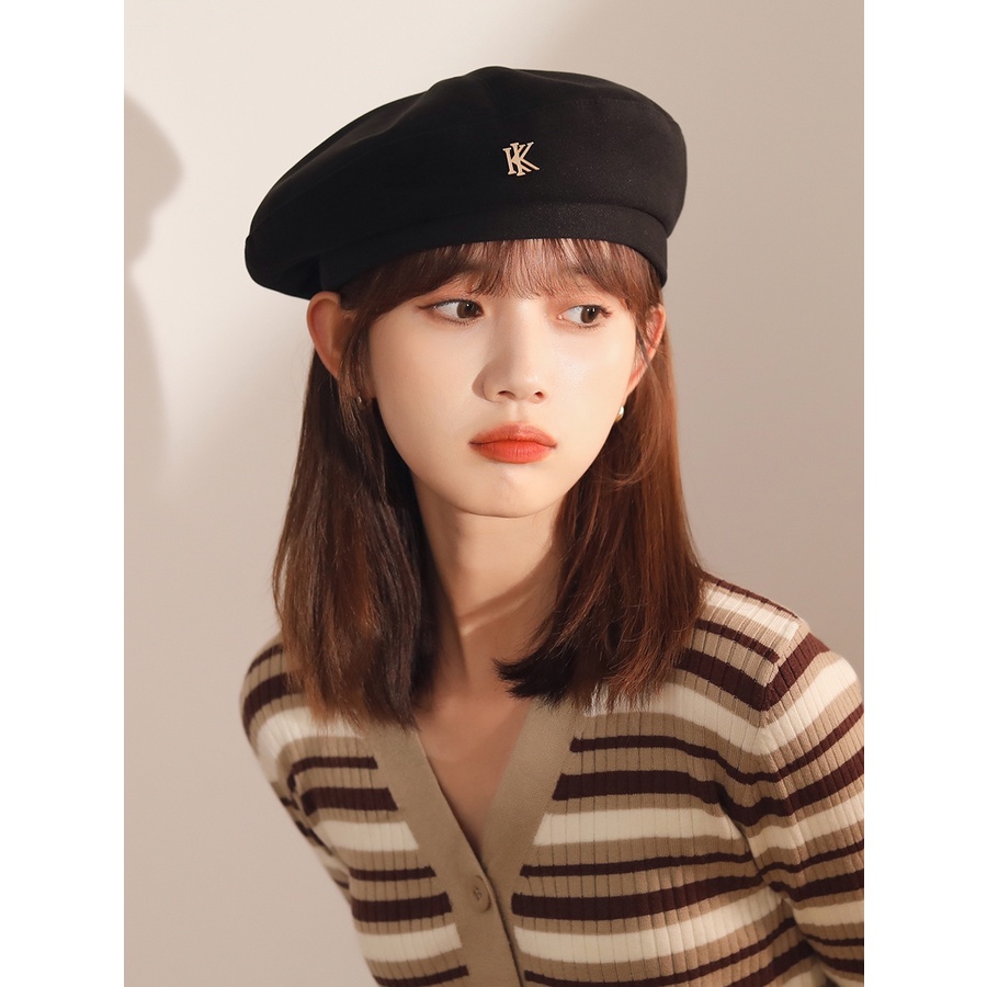 Mũ nồi vải len in chữ KK phong cách đường phố cá tính ngọt ngào cho nữ