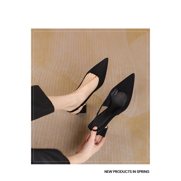 Giày cao gót nữ vuông 7p sandal slingback captoe gót metalic cao cấp - GCP246