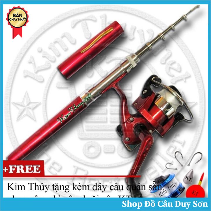 Bộ cần câu bút du lịch KT Mini M1 Red 100cm + Kèm Máy câu đứng + Dây câu, Phao câu, Chì câu, Lưỡi câu