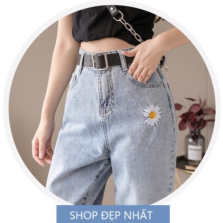 Quần baggy jean nữ thêu hoa cúc chữ MINUSONE F08 | BigBuy360 - bigbuy360.vn