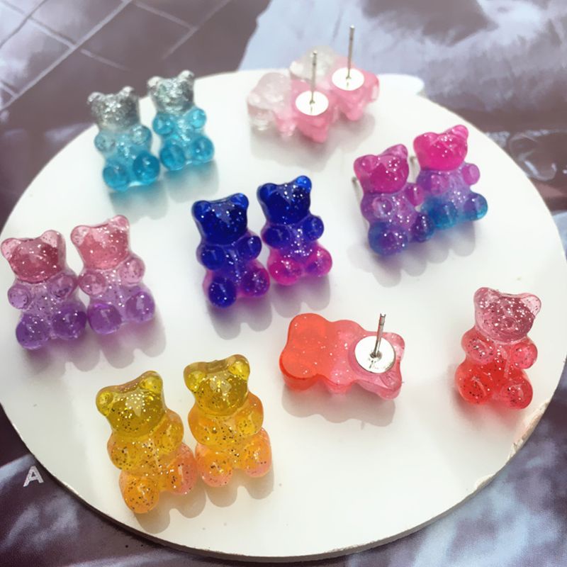 6 Đôi Bông Tai Hình Gấu Gummy Bằng Resin Màu Kẹo Ngọt Thời Trang
