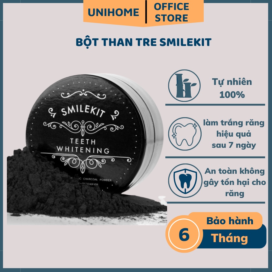 Bột than tre trắng răng SMILEKIT - Than tre hoạt tính trắng răng giúp trắng răng tự nhiên, lành tính, sử dụng hàng ngày