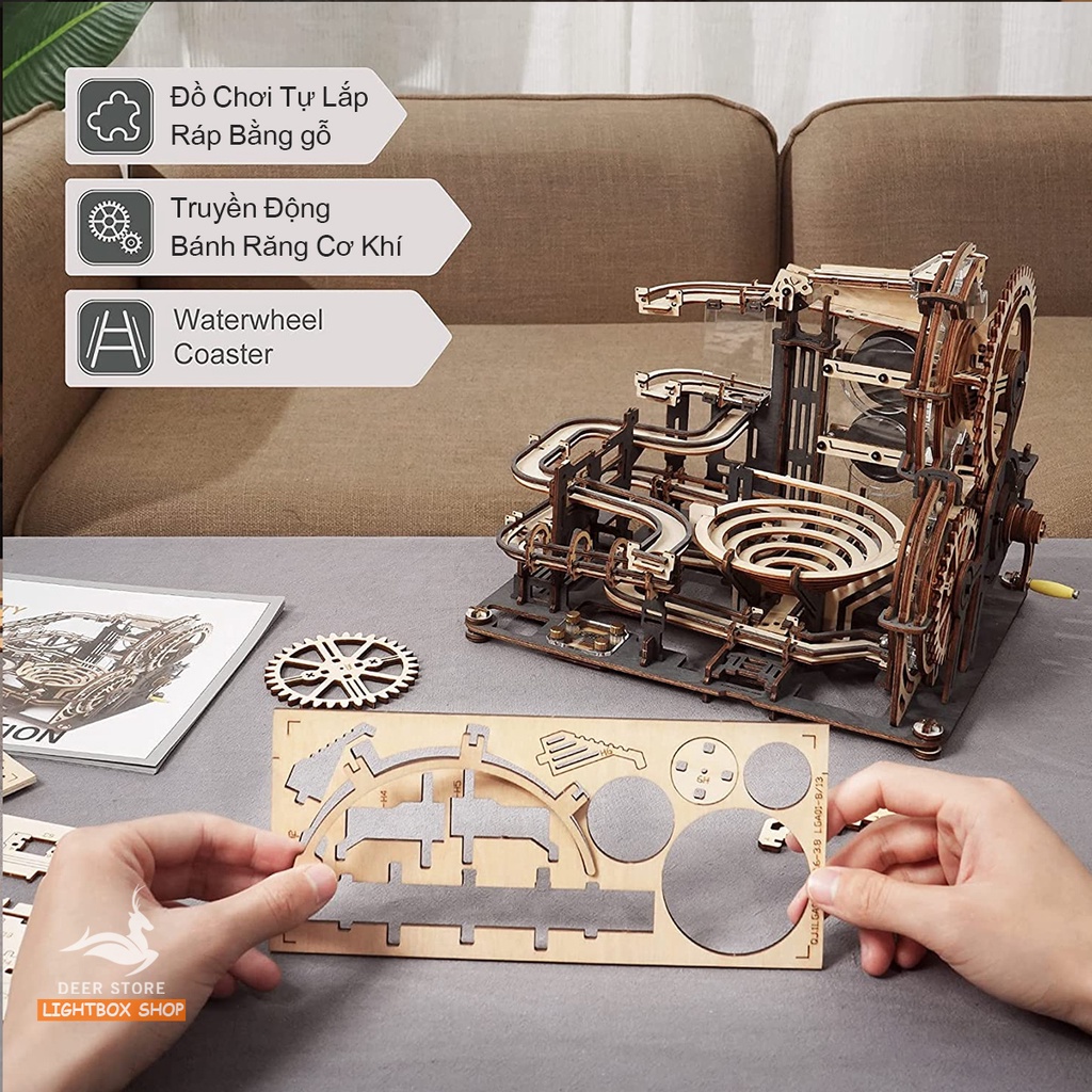 Mô hình ROKR Cơ động học Robotime. Đồ chơi Lắp ráp bằng gỗ 3D Marble Night City LGA01 Marble Run.