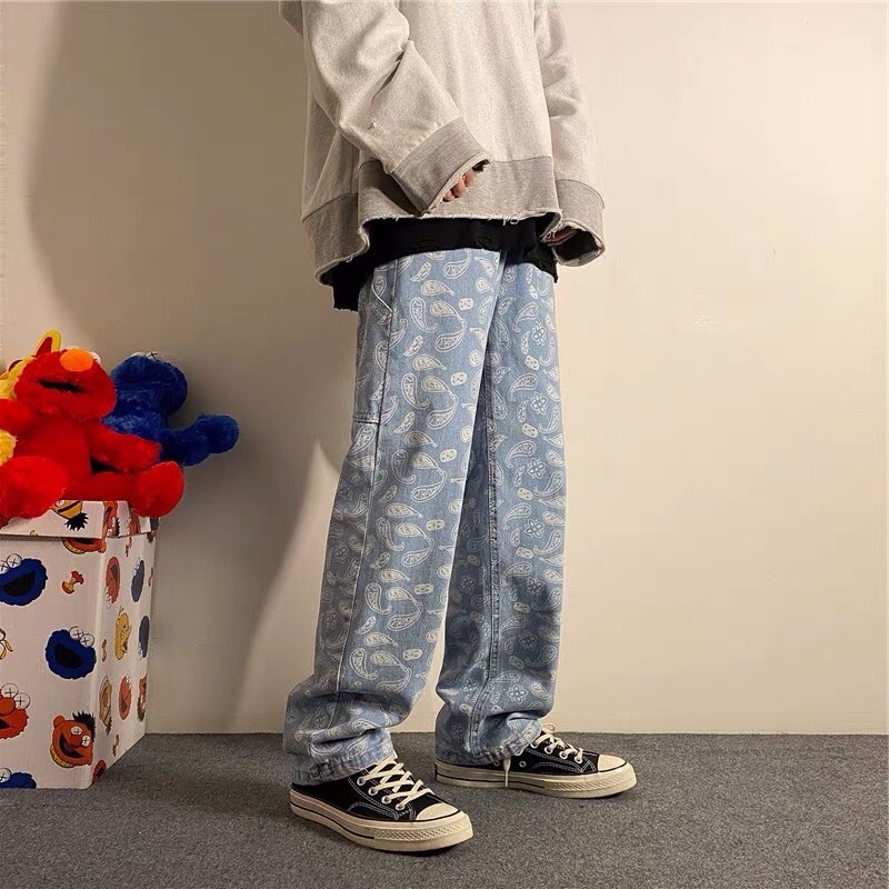 Quần bò jeans ống rộng Pandana hoạ tiết hoa điều Ulzzang siêu chất ❤️