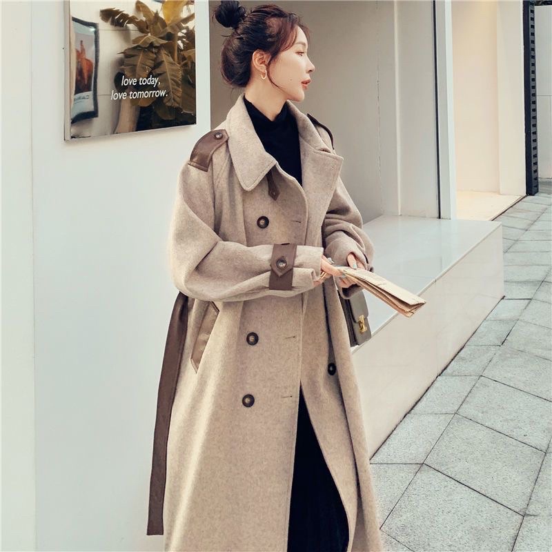 Áo khoác dạ viền da phong cách Hàn Quốc -Hàng QCCC