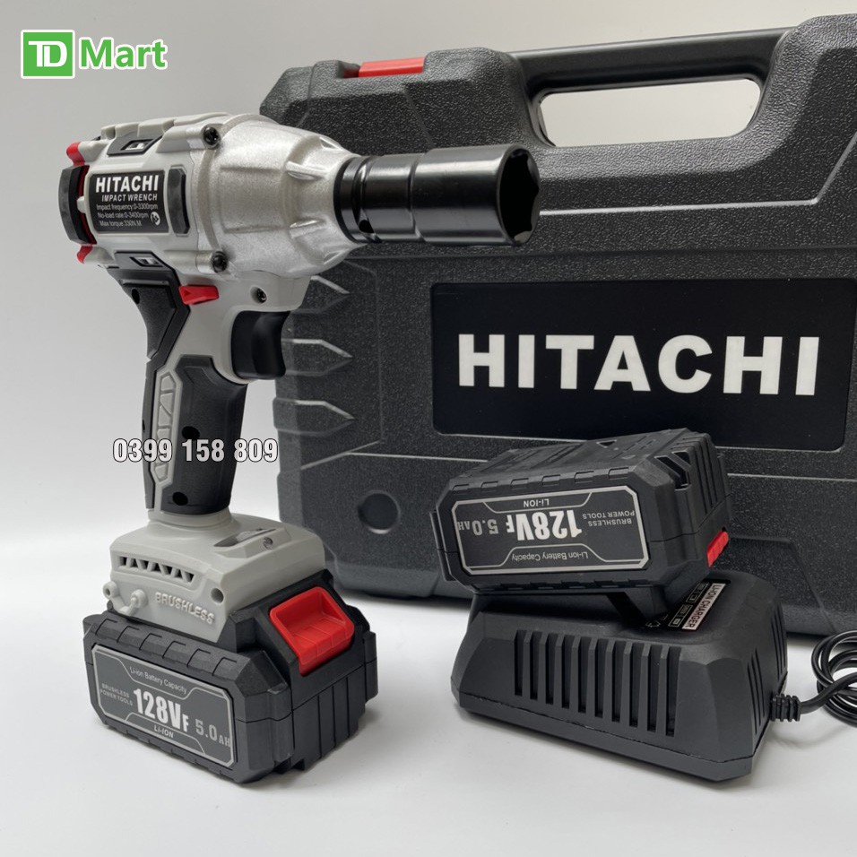 Máy Siết Bulong Dùng Pin 128V  Hitachi Không Chổi Than 2 Pin Chất Lượng Tốt