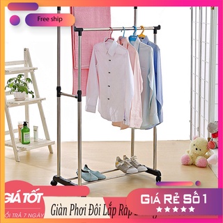 Sào phơi inox chắc chắn treo quần áo,  Giàn Phơi Đồ Quần Áo 2 tầng có bánh xe - Hàng loại 1 BH UY TÍN TOÀN QUỐC