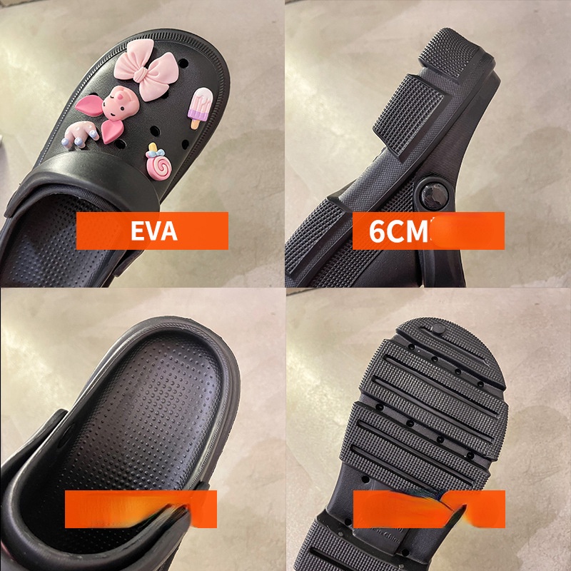 Giày Nhựa EVA Đế Mềm Dày Đục Lỗ Chống Trượt In Hình Chú Heo Dễ Thương