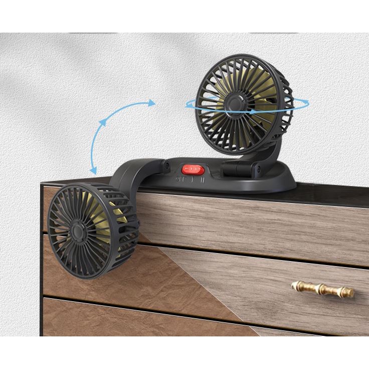Quạt Đôi Mini Làm Mát Ô Tô Tích hợp bảng số điện thoại Xoay 360 Độ Dùng Điện  Loại cao cấp