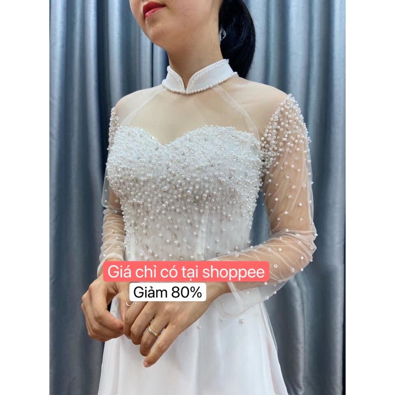 áo dài cưới đính trai