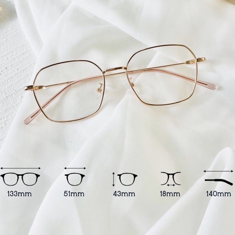 Kính gọng mảnh vuông đa giác nam nữ Hainam eyewear chất liệu kim loại phụ kiện thời trang 72328