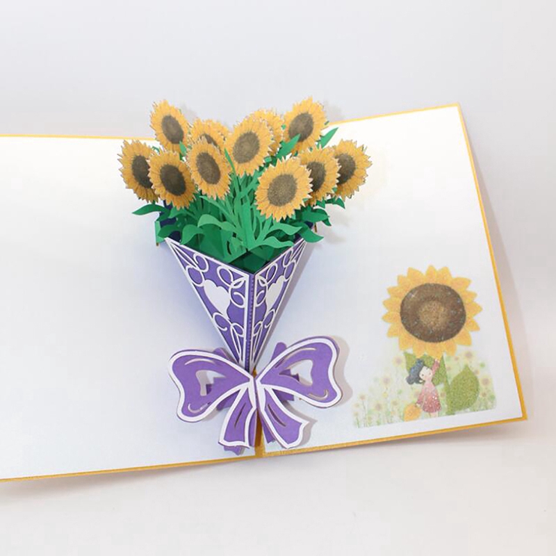 Greeting Gift Cards Sunflower Bouquet 3D Stereo Greeting Card Festival Postcard