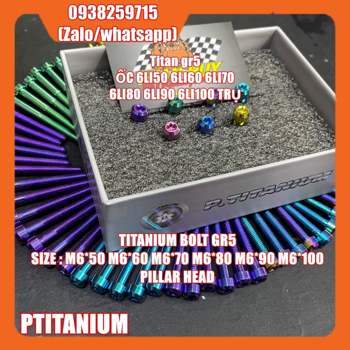 ốc titan gr5 6li trụ 6li50 6li60 6li65 6li70 6li80 6li90 (titanium grade 5 pillar head 6x50 6x60 6x65 6x70 6x80 6x90)