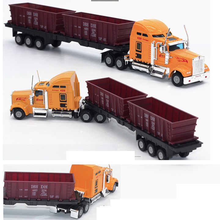 Xe mô hình ô tô đầu kéo container tỉ lệ 1:48 đồ chơi trẻ em - xe có đầu xe bằng kim loại có thể tháo rời thùng xe