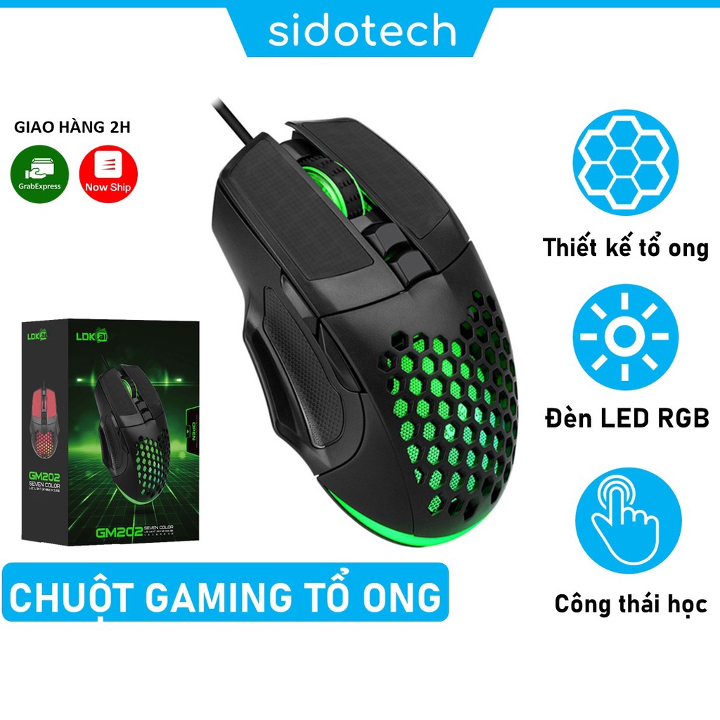 Chuột máy tính gaming có dây SIDOTECH GM202 4 cấp độ điều chỉnh DPI 800-1200-1600-2400 thiết kế dạng lỗ tổ ong