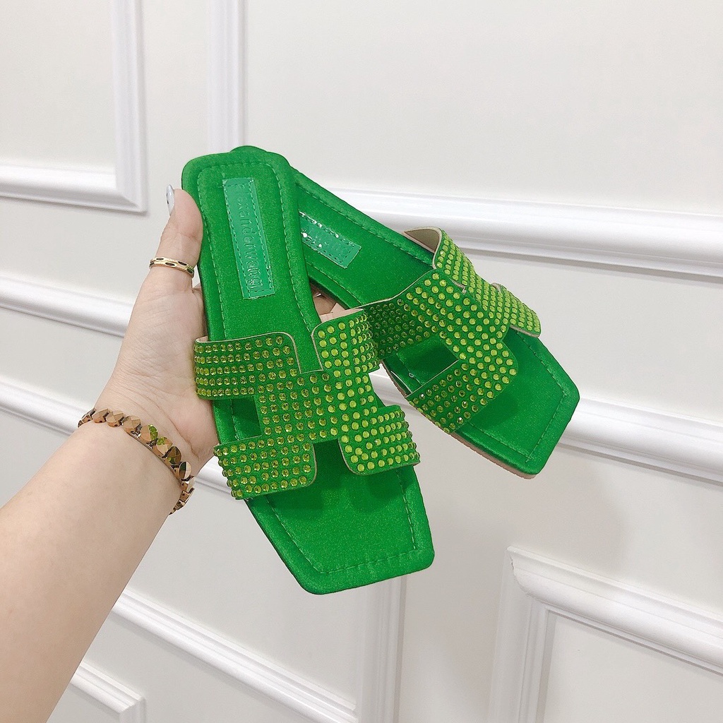 Dép H nữ hm xoàn đá chất da lụa cao cấp chuẩn hàng đẹp - Chị Chảnh Store