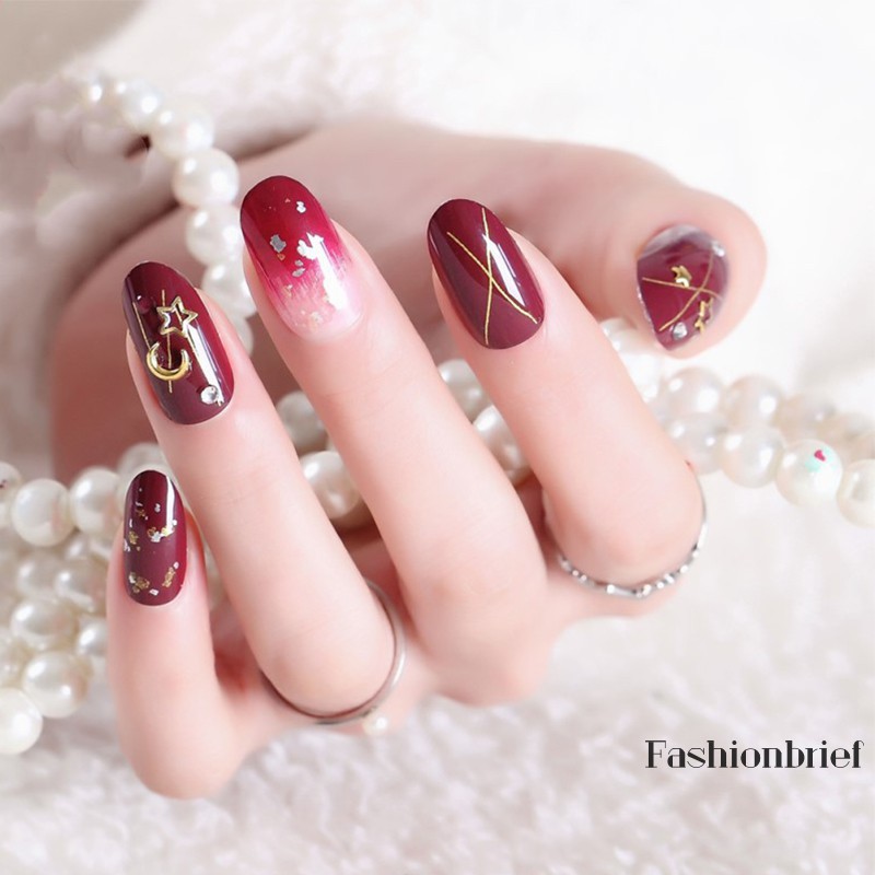 [Hàng mới về] Set 24 móng tay giả có họa tiết và đính hạt trang trí móng tay sáng tạo