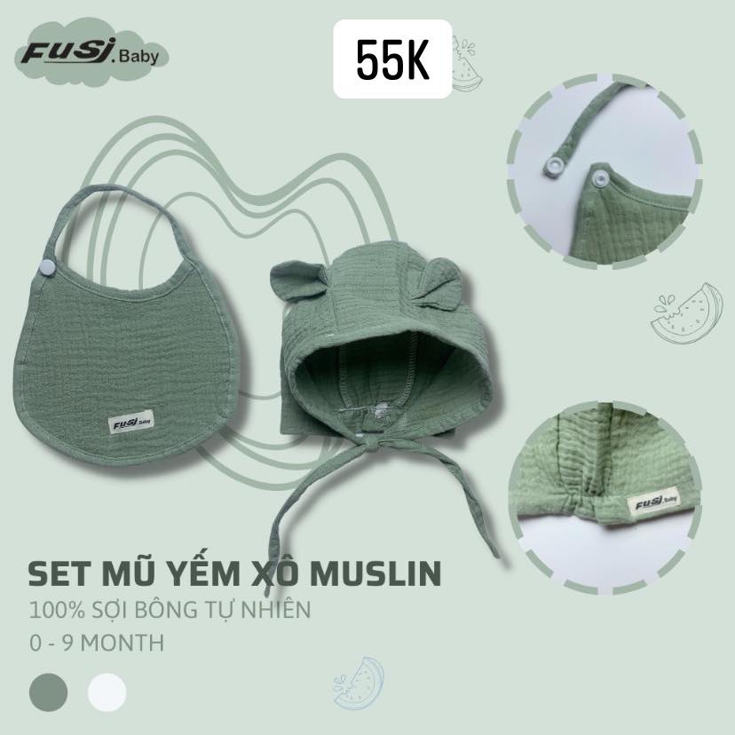 Set mũ yếm fusii vải xô hàn đẹp