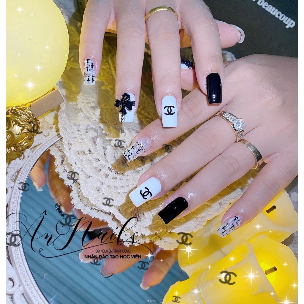 Set charm nơ trắng đen trang trí móng THIÊN DI NAIL