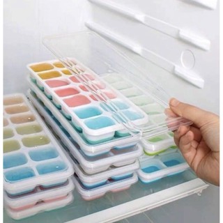 (Giá Sỉ) Khay đá silicon (14 ngăn) có nắp đậy an toàn ko dính mùi thực phẩm,làm rau câu,làm kem,khay trữ đông thực phẩm