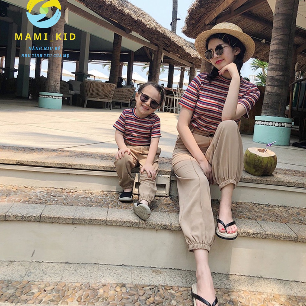 Đồ Đôi Mẹ Và Bé, Áo Thun Tăm mặc Hè Thu kẻ chất mềm, siêu co giãn, shop MAMIKID