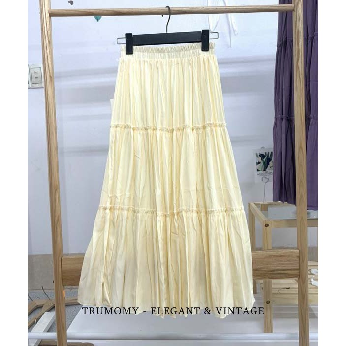 Chân váy chữ A dài midi Ulzzang Vintage xòe rộng lưng cao Quảng Châu - Trumomy Women’s Skirts