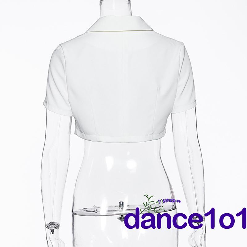 Áo Lửng Tay Ngắn Cài Nút Màu Trơn Khiêu Vũ1O1- Thời Trang Nữ