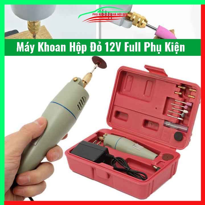 Máy Khoan Hộp Đỏ Mini Cầm Tay 12V Full Phụ Kiện