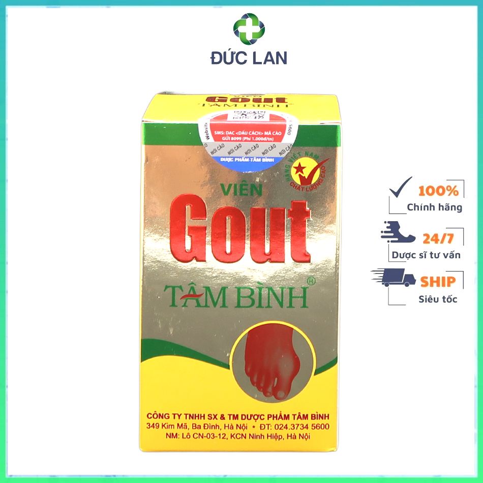 VIÊN GOUT TÂM BÌNH LỌ 60 VIÊN HỖ TRỢ GIẢM ĐAU DO GOUT, GIẢM TẦN SUẤT ĐAU GOUT CẤP