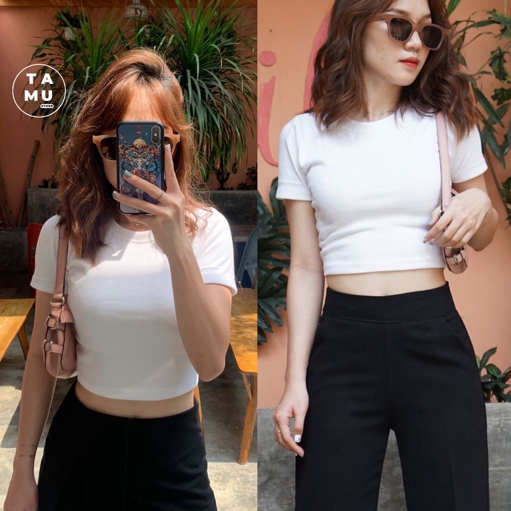 Áo croptop tay ngắn nữ ôm body Hagi clothings, Croptop Nữ trơn ngắn tay cổ tròn dáng ôm cổ tròn | WebRaoVat - webraovat.net.vn