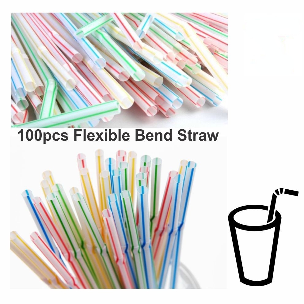 Set 100 Ống Hút Nhựa Màu Sắc Cầu Vồng Dùng Một Lần Chất Lượng Cao