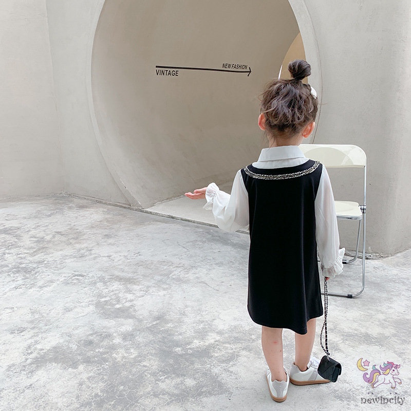 Đầm Công Chúa Tay Dài Giả Hai Lớp Phong Cách Hàn Quốc Cho Bé Gái