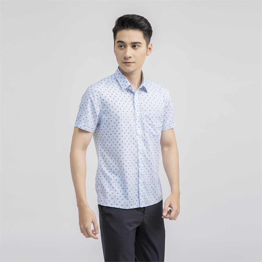 [MẪU MỚI] Áo sơ mi nam ngắn tay ARISTINO phom Perfect fit, màu trắng in họa tiết xanh nổi bật - ASS140S1
