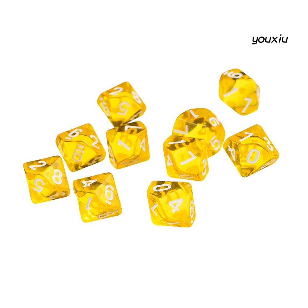 Set 10 Xúc Xắc Đa Diện Trong Suốt Nhiều Màu Sắc D10