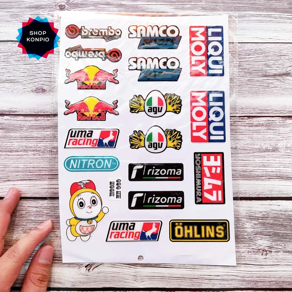 Bộ Tem Sticker Samco RedBull Dập Nổi Cao Cấp Dán Xe Máy, Ô Tô, Mũ Bảo Hiểm, Chống Thấm Nước, Chống Bay Màu