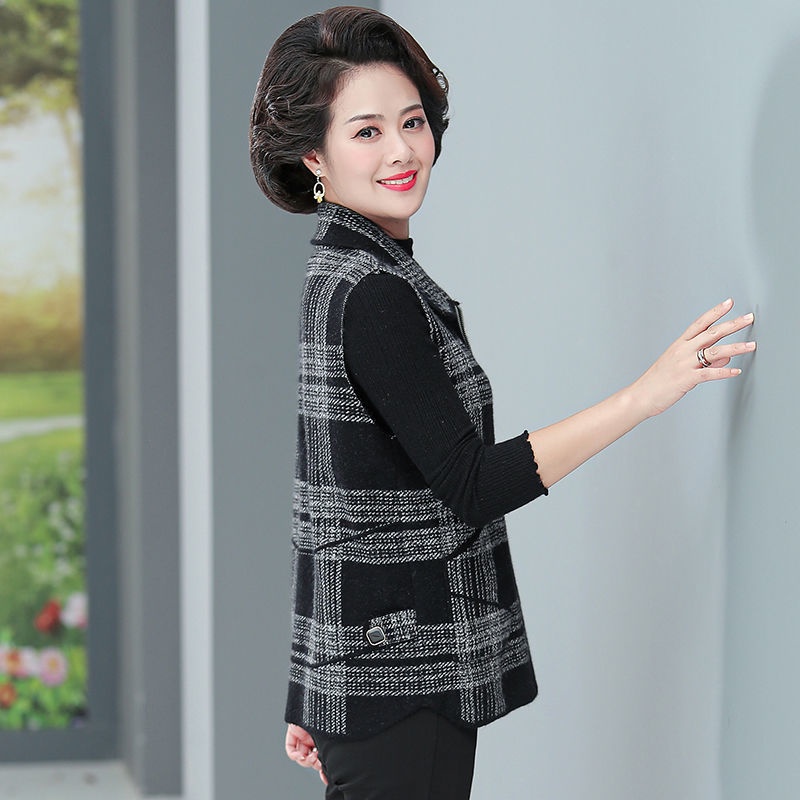 Quần áo thu đông của mẹ Áo vest ve áo kiểu phương Tây cho người trung niên và người già Áo vest dệt kim phù hợp