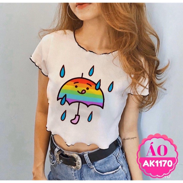 [ Mã WASTAPR giảm 10K đơn 50K] ÁO CROPTOP THUN GÂN IN HÌNH