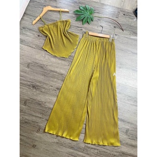 Set dập ly áo 2 dây+ quần ống rộng!