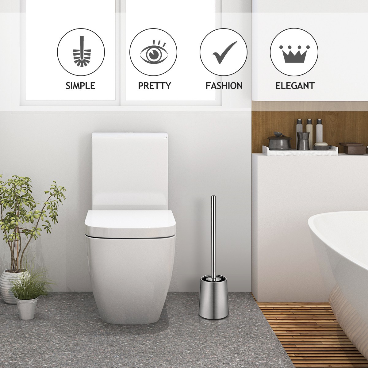 HOMEMAXS 2PCS Toilet Brushs With Holder Good Grip Stainless Steel Toilet Bowl Cleaner Brush Set for Bathroom (Sanding)