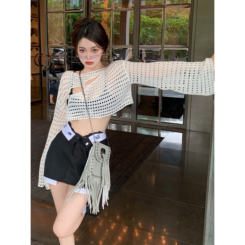 Áo Croptop Tay Dài Dáng Rộng Thời Trang Mùa Hè Quyến Rũ Cho Nữ